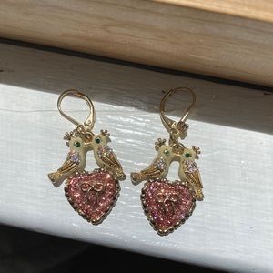 Betsey Johnson Heart + Bird Earrings